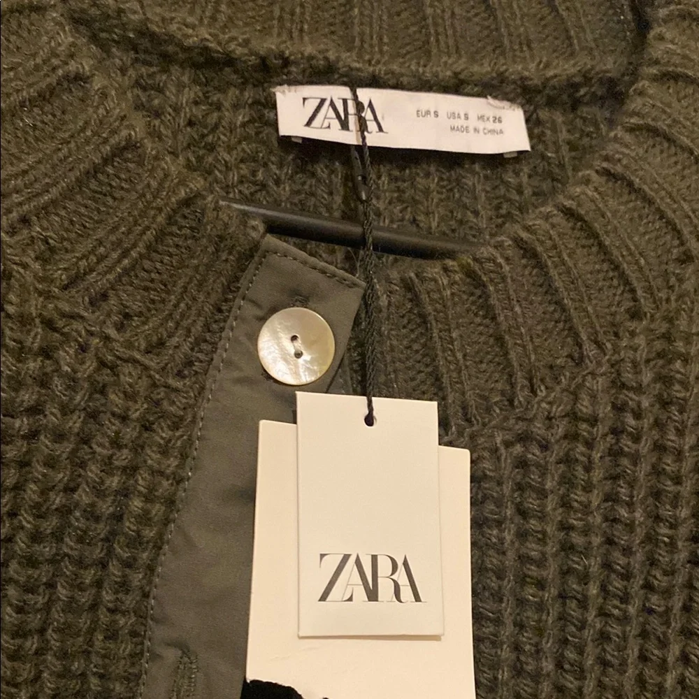 NWT Zara Green Knit Cardigan Cropped Style Zara combination nit cardigan with p - Picture 8 of 16